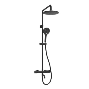 Душевая система WasserKRAFT .077.078.BM с настенным термостатом, черный Soft-touch