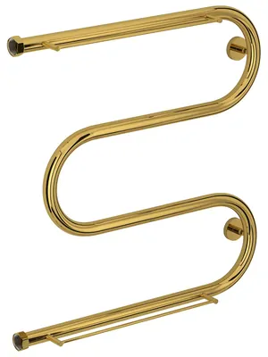 СУНЕРЖА М-образный + 2 полки Полотенцесушитель 600х600 золото, нак. гайка 1"