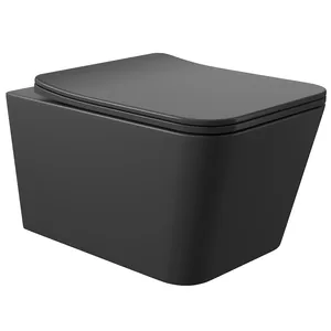 Унитаз подвесной Aqueduto 370х520х290, безободковый, с сиденьем, черный матовый MAC0140