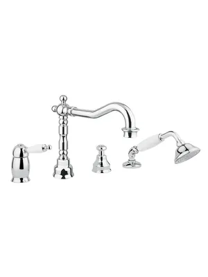 Смеситель на борт ванны Migliore на 4 отверс. ручка белая, хром ML.OXF-6355.BI.CR