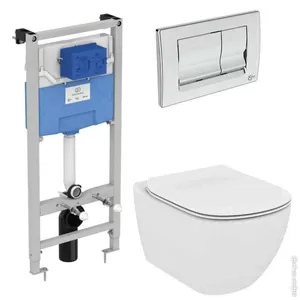 Инсталляция Ideal Standard ProSys, клавиша хром + Унитаз RIMLESS без ободка + Сиденье микролифт