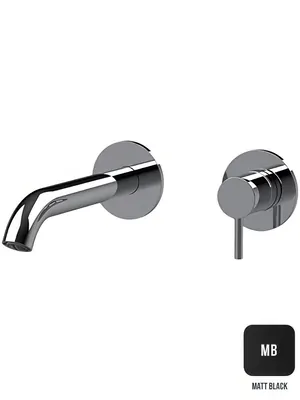 Смеситель для раковины Almar настенный, излив 162-187 с регулируемым углом аэратора, цвет черный матовый E210033.MB