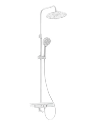 Смеситель Iddis для ванны SHEWTBTi06 с верхним душем и полкой, матовый белый, упр.нажимное