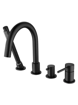 Смеситель Aquatek AQ1348MB на борт ванны, однозахватный, на 4 отв., с руч. душем, черный мат