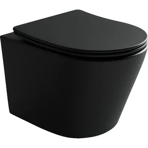 Унитаз подвесной Ceramicanova 490х365х360 безободковый, сиденье м/л, черный мат. CN6000MB