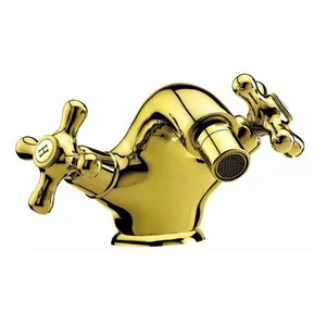 Смеситель CEZARES BS1-03 для биде, двухзахватный, с донным клапаном, излив 109мм, золото