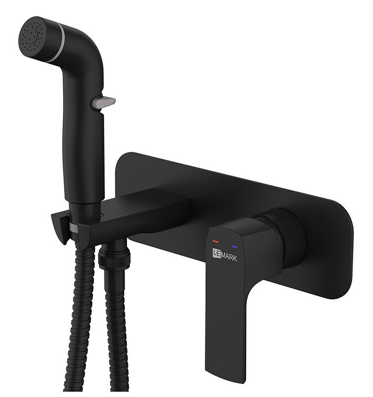 Смеситель встраиваемый Lemark LM7220BL с гигиеническим душем, черный