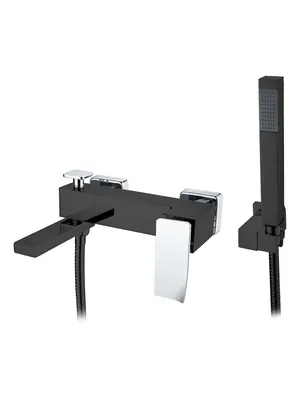 Смеситель Boheme 143-BCR.2 для ванны/душа, настенный, однозахв, с ручным душем, черный+хром