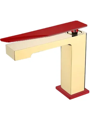 Смеситель Boheme 141-GR.2 для раковины, на 1 отверстие, однозахватный, золото+красный