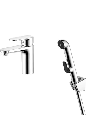 Смеситель для раковины Aquatek AQ1812CR с гиг. душем, однозахватный, излив 87мм, цвет: хром