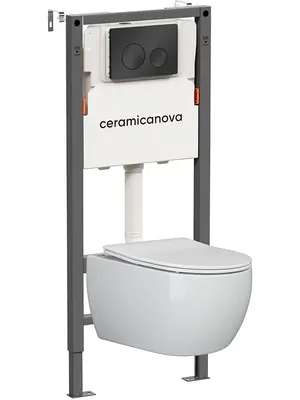 Комплект Подвесной унитаз Play Rimless+Система инсталляции , кнопка Circle, черный матовый CN3001_121001MB