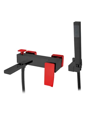 Смеситель Boheme 143-BR.2 для ванны/душа, настенный, однозахв, с ручным душем, черный+красный