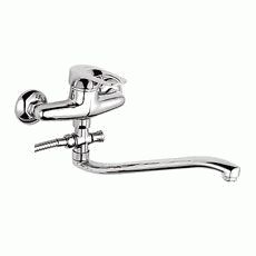 Смеситель Ledeme Н28 настенный, для ванны и душа, поворотный излив, с душевой лейкой, хром L2128