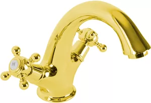 Смеситель CEZARES LS1-03/24 для умывальника, двухзахватный, с донным клапаном, золото