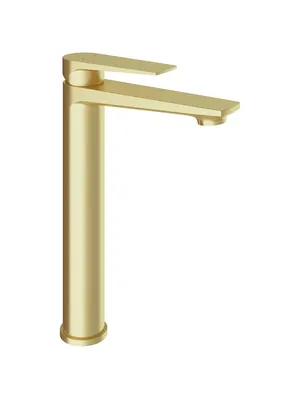 Смеситель для раковины Aqueduto LIN0350 однозахватный, высокий излив 257мм, шлифованное золото