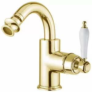 Смеситель CEZARES -BS2-03/24-Bi для биде, донный клапан, однозахватный, золото/ручка белая