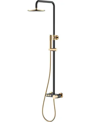 Душевая система Boheme 128-BG.2 настенная, с изливом, верхний/ручной душ, черный+золото
