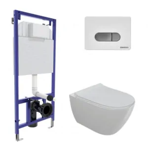 BERGES комплект инсталляции с клавишей смыва D7 белой/ хром, унитаз MASCON Rimless 4в1 043214