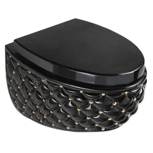 Унитаз подвесной AeT Italia S565T0R0V1104G 580х420х350, горизонт. выпуск, цвет: черный/золото