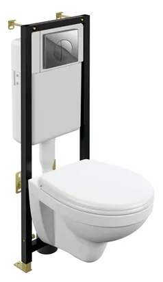 Инсталляция Cersanit BLACK+кнопка LEON хром+Унитаз Cersanit DELFI+Сиденье микролифт