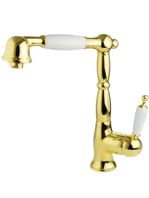 Смеситель для кухни Migliore Cucina выдвижная лейка, ручка белая/золото ML.CUC-6388.BI.DO