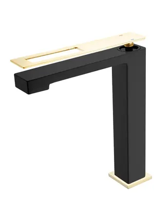 Смеситель Boheme 142-BG для раковины, на 1 отверстие, однозахватный, черный+золото