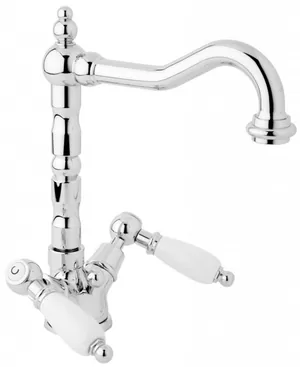 Смеситель CEZARES LS2-01-Bi для раковины, с донным клапаном, излив 180мм, хром/ручки белые