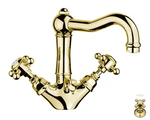 Смеситель для раковины Nicolazzi двухзахватный, поворотный излив, золотая латунь 1432GB70