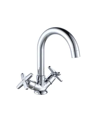 Смеситель для раковины Esko двухзахватный, на 1 отв.,поворотный излив,без дон/кл,хром STR26