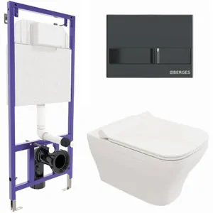 BERGES комплект инсталляция NOVUM, клавиша L6 черный глянец, унитаз Strati Rimless, сиденье 042454