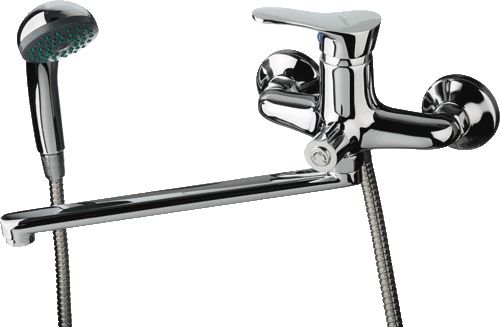 Смеситель Ledeme Н14 настенный, для ванны и душа, поворотный излив,с душевой лейкой, хром L2214