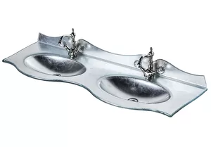 Раковина для тумбы Caprigo 140 двойная (1350x460x150) стекл.с бортиком, серебро OW15-11017-(S)