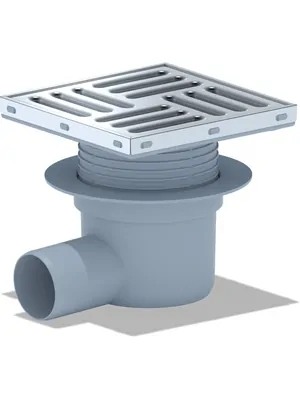 Трап душевой АНИ Пласт 15х15 решетка нерж.сталь, горизонтальный выпуск 50мм, сухой затвор TQ5612