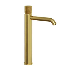 Смеситель для раковины Paini однозахватный, высокий излив 240мм, золото браш. 7GPJ205OLL