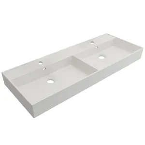 Раковина керамическая Cezares 1200х465х120 2 чаши, перелив, с отверстием, белая CZR-MIL-120-2-LVB