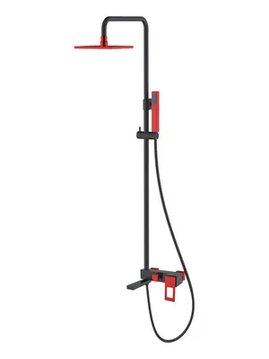 Душевой комплект Boheme 148-BR.2 настенный, однозахватный, верхний/ручной душ, черный+красный