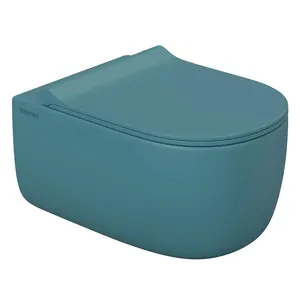 Унитаз подвесной Berges XL 540х360х330 безободковый, сиденье с микролифтом, синий темный 082140