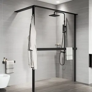 Душевое ограждение Novellini HWS 1400х2000 правое, полка, прозрачное/черный KUADHWSPO140D-1H