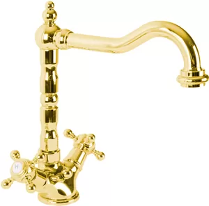 Смеситель CEZARES LS2-03 для умывальника, двухзахватный, с донным клапаном, золото
