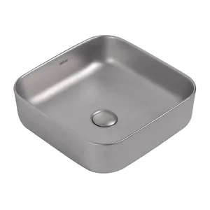 Раковина накладная ABBER 385х385х135 без отв. под смеситель и перелив,серебро AC2211MS