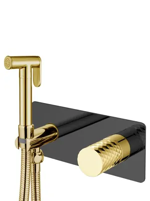 Смеситель Boheme 127-BG встраиваемый, с гиг душем, однозахв, ручка:diamond, черный+золото