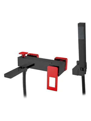 Смеситель Boheme 143-BR для ванны/душа, настенный, однозахв, с ручным душем, черный+красный