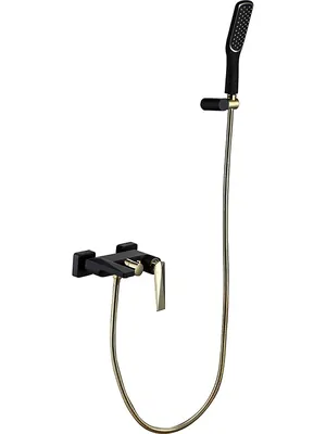 Смеситель Boheme 383-B для ванны/душа, настенный, однозахватный,с ручным душем,черный+золото