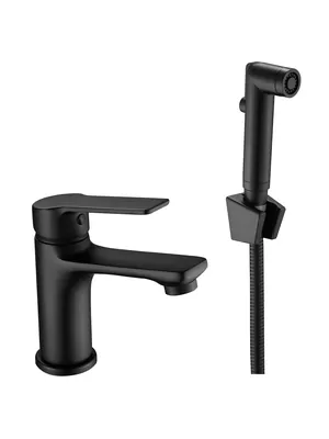 Смеситель для умывальника ESKO black SB 27H однозахватный, с гиг. душем, черный матовый