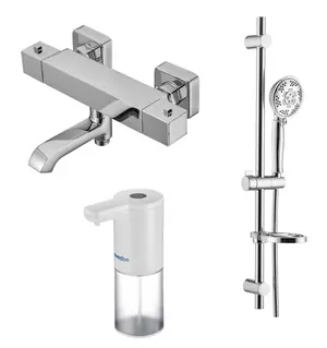 Смеситель для ванны Swedbe 9062 термостат+Душ.комплект Calypso 5078 6 реж.+Сенс.дозатор 0102