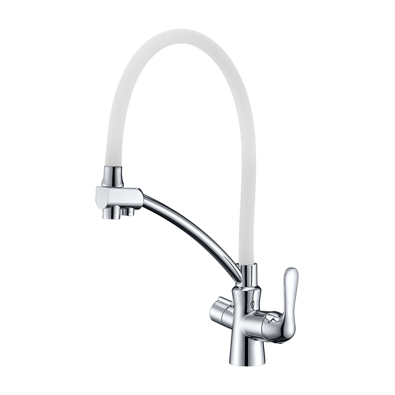 Смеситель для кухни Lemark LM3070C-White гибкий излив, канал для питьевой воды, белый/хром