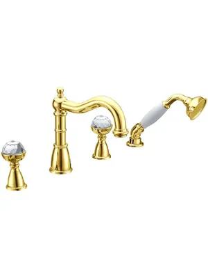 Смеситель Boheme 392 на борт ванны, с душевым гарнитуром, двухзахватный, золото