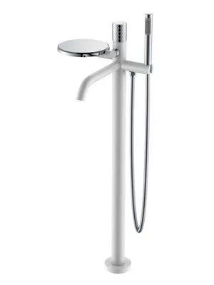 Смеситель Boheme 129-WCR для ванны/душа, напольный, с ручным душем, ручка:diamond, белый+хром