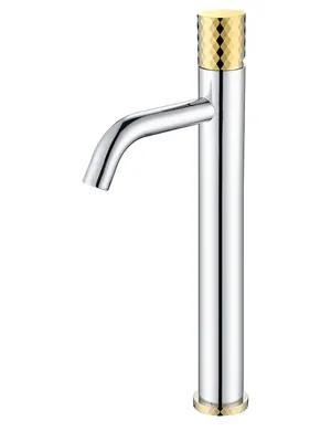 Смеситель Boheme 122-CRG для раковины, на 1 отверстие, однозахв, ручка diamond, хром+золото