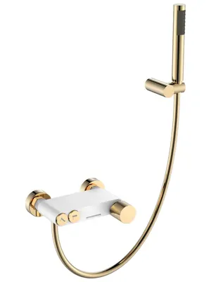 Смеситель Boheme 123-WG.2 для ванны/душа, настенный, с изливом, с ручным душем, белый+золото